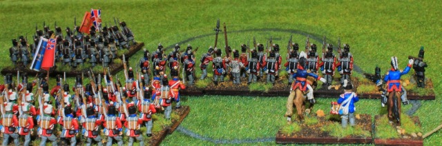 Hanoverian infantry move up to support the British  line.