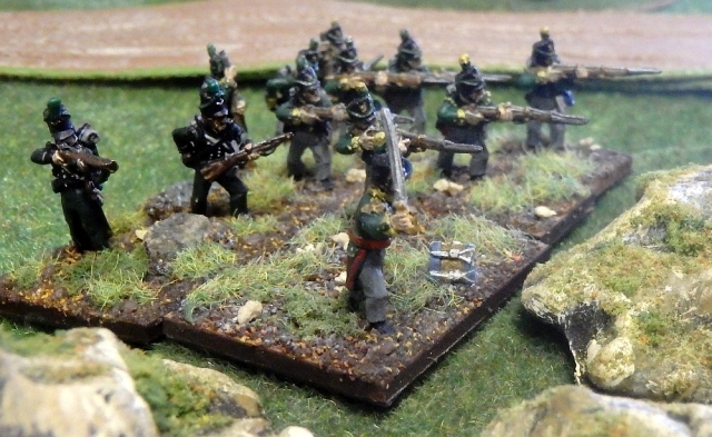 The Belgian Jaegers operating out of rough ground to fire upon the advancing French columns.